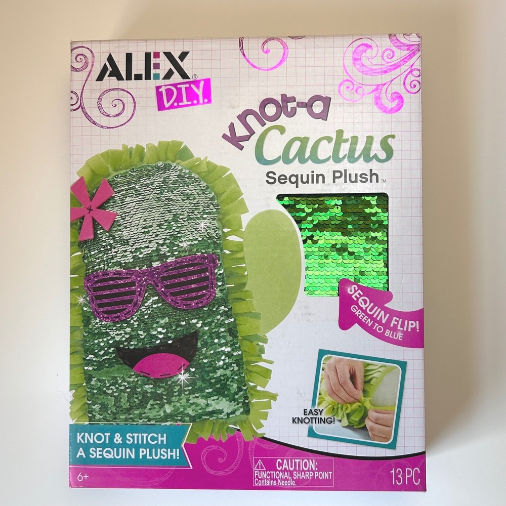 ALEX DIY Knot A Cactus Sequin‎ Plush Craft Kit Kids Girls 13pc No Sew Set NEW